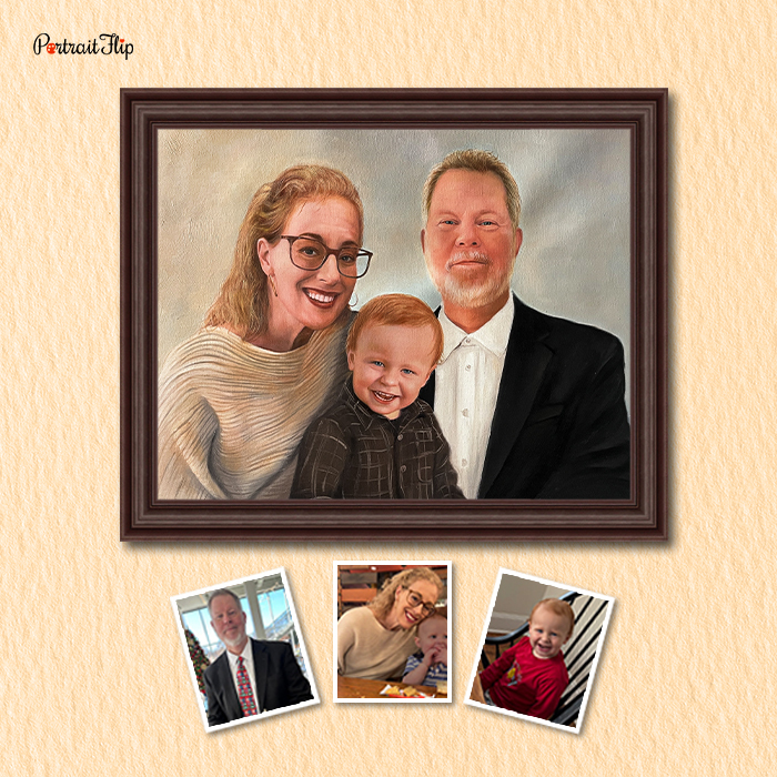 Merged family portrait connecting generations from multiple photos